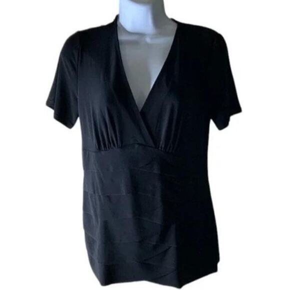 Julian Taylor New York Layered Shirt Women's Size 8 Short Sleeve V-Neck Black - Picture 3 of 8